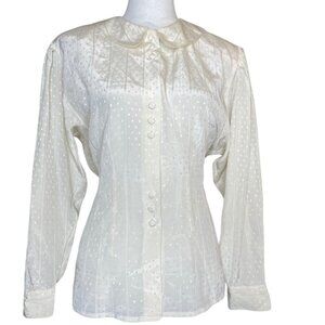 Kabri Women's Vintage Silk Polka Dot Pleated Button Up Round Collar Blouse 38